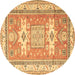 Round Geometric Brown Traditional Rug, tr3022brn