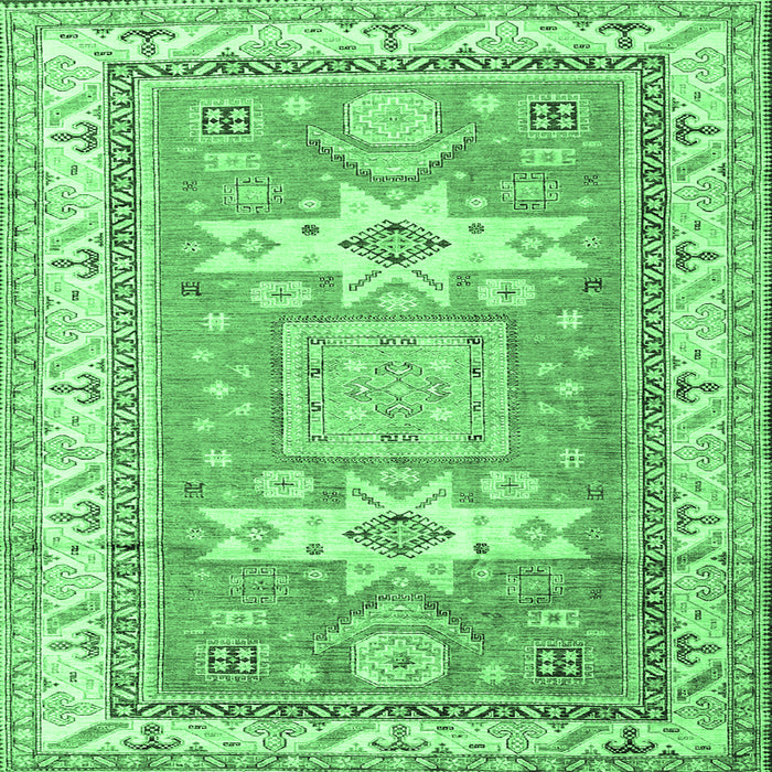 Square Machine Washable Geometric Emerald Green Traditional Area Rugs, wshtr3022emgrn