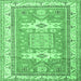 Square Machine Washable Geometric Emerald Green Traditional Area Rugs, wshtr3022emgrn