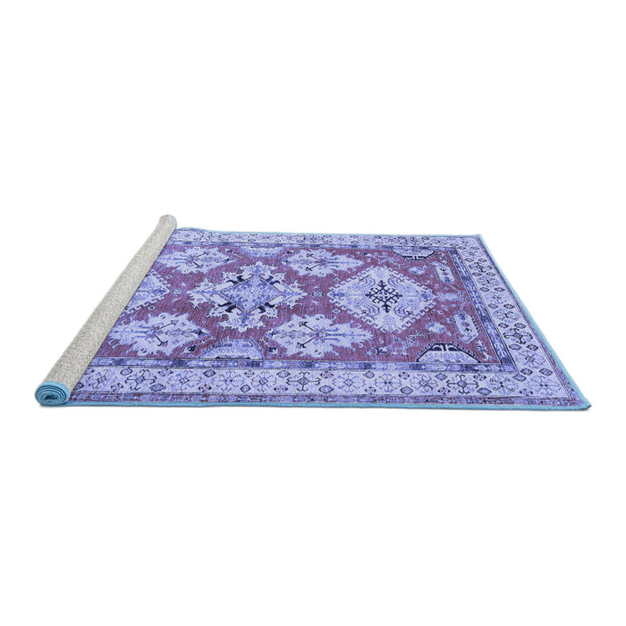 Sideview of Machine Washable Geometric Blue Traditional Rug, wshtr3023blu