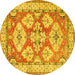 Round Geometric Yellow Traditional Rug, tr3023yw