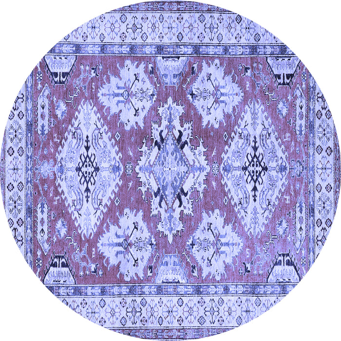 Round Geometric Blue Traditional Rug, tr3023blu