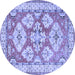 Round Geometric Blue Traditional Rug, tr3023blu