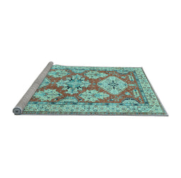 Sideview of Machine Washable Geometric Light Blue Traditional Rug, wshtr3023lblu