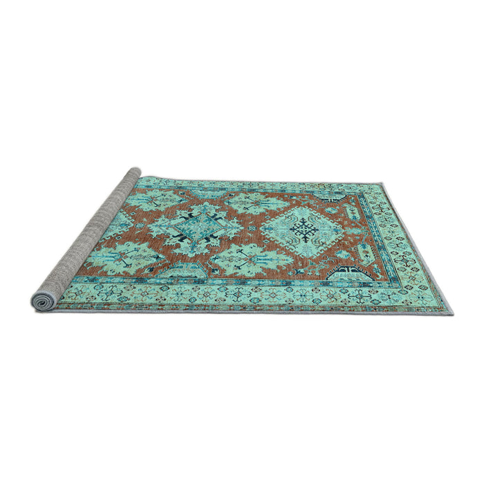 Sideview of Machine Washable Geometric Light Blue Traditional Rug, wshtr3023lblu