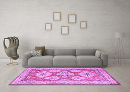 Machine Washable Geometric Purple Traditional Area Rugs in a Living Room, wshtr3023pur