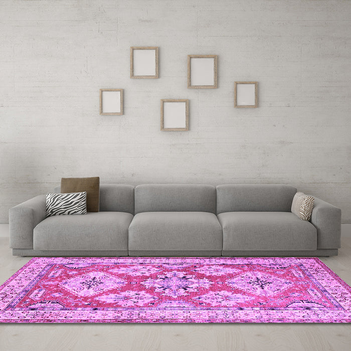 Machine Washable Geometric Purple Traditional Area Rugs in a Living Room, wshtr3023pur