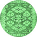 Round Machine Washable Geometric Emerald Green Traditional Area Rugs, wshtr3023emgrn