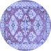 Round Machine Washable Geometric Blue Traditional Rug, wshtr3023blu