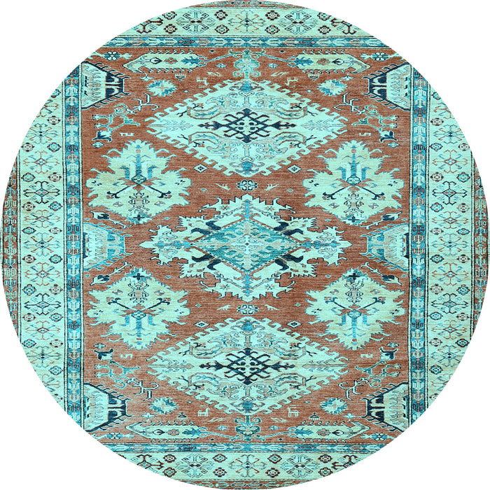 Round Machine Washable Geometric Light Blue Traditional Rug, wshtr3023lblu