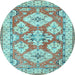 Round Machine Washable Geometric Light Blue Traditional Rug, wshtr3023lblu
