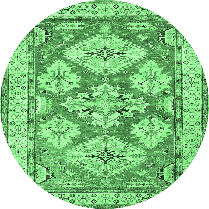 Round Geometric Emerald Green Traditional Rug, tr3023emgrn