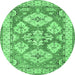 Round Geometric Emerald Green Traditional Rug, tr3023emgrn