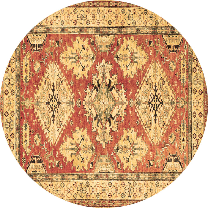 Round Geometric Brown Traditional Rug, tr3023brn