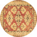 Round Geometric Brown Traditional Rug, tr3023brn