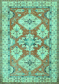 Geometric Turquoise Traditional Rug, tr3023turq