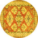 Round Machine Washable Geometric Yellow Traditional Rug, wshtr3023yw