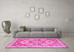Machine Washable Geometric Pink Traditional Rug in a Living Room, wshtr3023pnk