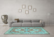 Machine Washable Geometric Light Blue Traditional Rug in a Living Room, wshtr3023lblu