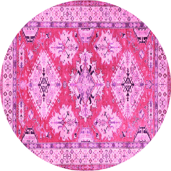 Round Machine Washable Geometric Pink Traditional Rug, wshtr3023pnk