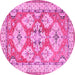 Round Machine Washable Geometric Pink Traditional Rug, wshtr3023pnk