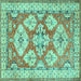 Square Machine Washable Geometric Turquoise Traditional Area Rugs, wshtr3023turq