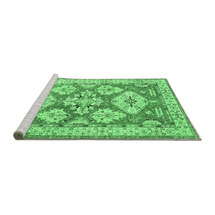 Sideview of Machine Washable Geometric Emerald Green Traditional Area Rugs, wshtr3023emgrn