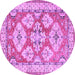 Round Machine Washable Geometric Purple Traditional Area Rugs, wshtr3023pur