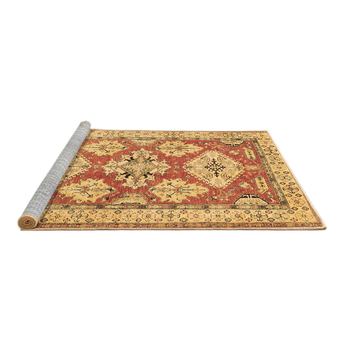 Sideview of Machine Washable Geometric Brown Traditional Rug, wshtr3023brn