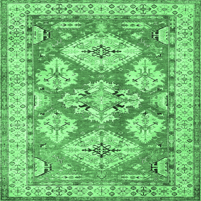 Square Geometric Emerald Green Traditional Rug, tr3023emgrn