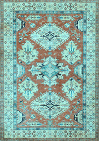 Geometric Light Blue Traditional Rug, tr3023lblu