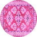 Round Geometric Pink Traditional Rug, tr3023pnk