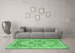 Machine Washable Geometric Emerald Green Traditional Area Rugs in a Living Room,, wshtr3023emgrn