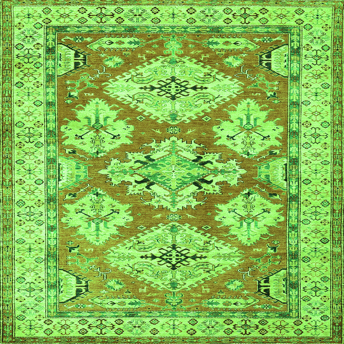 Round Machine Washable Geometric Green Traditional Area Rugs, wshtr3023grn