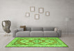 Machine Washable Geometric Green Traditional Area Rugs in a Living Room,, wshtr3023grn