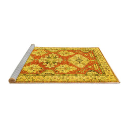 Sideview of Machine Washable Geometric Yellow Traditional Rug, wshtr3023yw