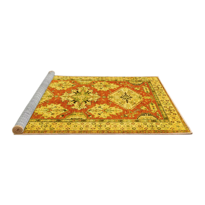 Sideview of Machine Washable Geometric Yellow Traditional Rug, wshtr3023yw
