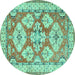 Round Geometric Turquoise Traditional Rug, tr3023turq