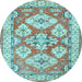 Round Geometric Light Blue Traditional Rug, tr3023lblu