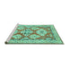 Sideview of Machine Washable Geometric Turquoise Traditional Area Rugs, wshtr3023turq