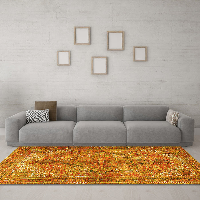Machine Washable Persian Yellow Traditional Rug in a Living Room, wshtr3024yw