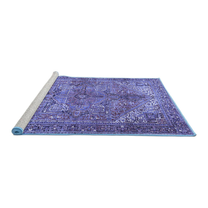 Sideview of Machine Washable Persian Blue Traditional Rug, wshtr3024blu