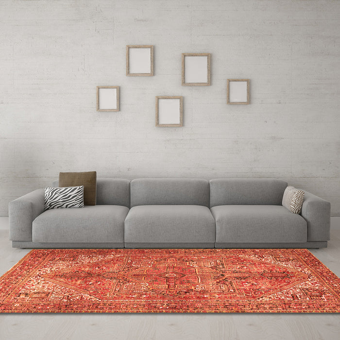 Machine Washable Persian Orange Traditional Area Rugs in a Living Room, wshtr3024org