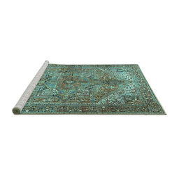 Sideview of Machine Washable Persian Turquoise Traditional Area Rugs, wshtr3024turq