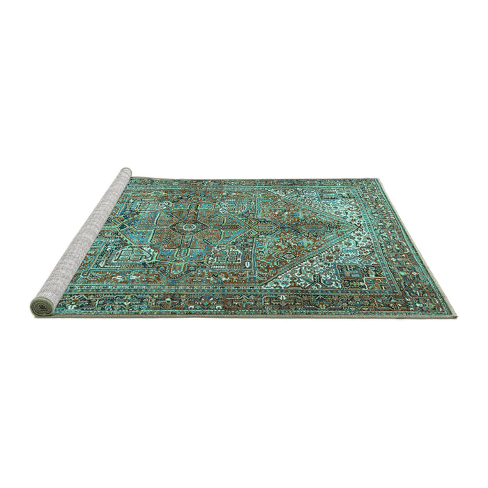 Sideview of Machine Washable Persian Turquoise Traditional Area Rugs, wshtr3024turq