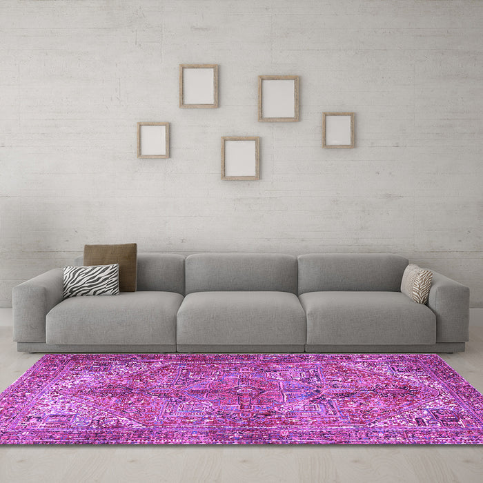 Machine Washable Persian Purple Traditional Area Rugs in a Living Room, wshtr3024pur
