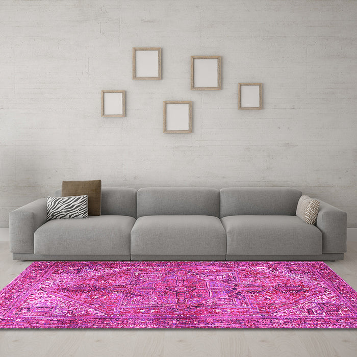Machine Washable Persian Pink Traditional Rug in a Living Room, wshtr3024pnk