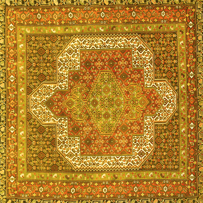 Square Machine Washable Medallion Yellow Traditional Rug, wshtr3025yw