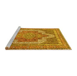 Sideview of Machine Washable Medallion Yellow Traditional Rug, wshtr3025yw