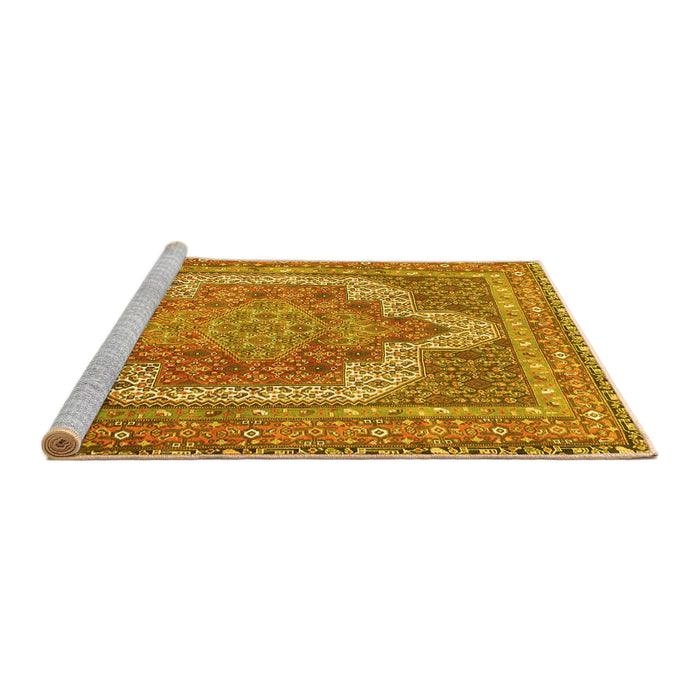 Sideview of Machine Washable Medallion Yellow Traditional Rug, wshtr3025yw